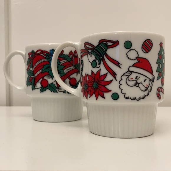 VTG MCM Stacking Christmas Mug Set (2) Made in Japan